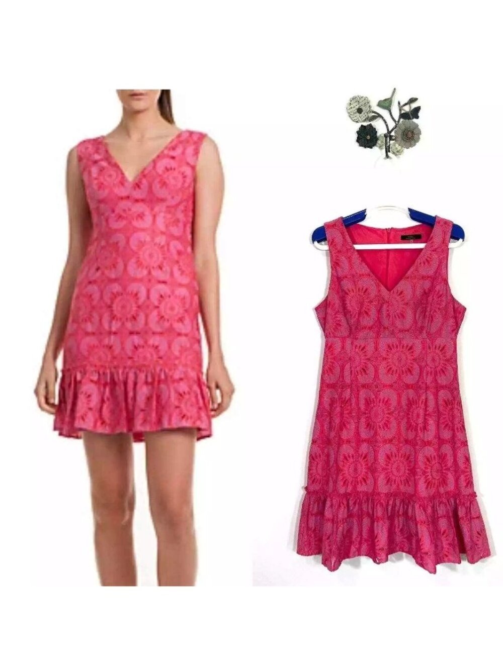 Trina Turk Pink Carpinteria Embroidery eyelet Ruffle Hem Dress size 0